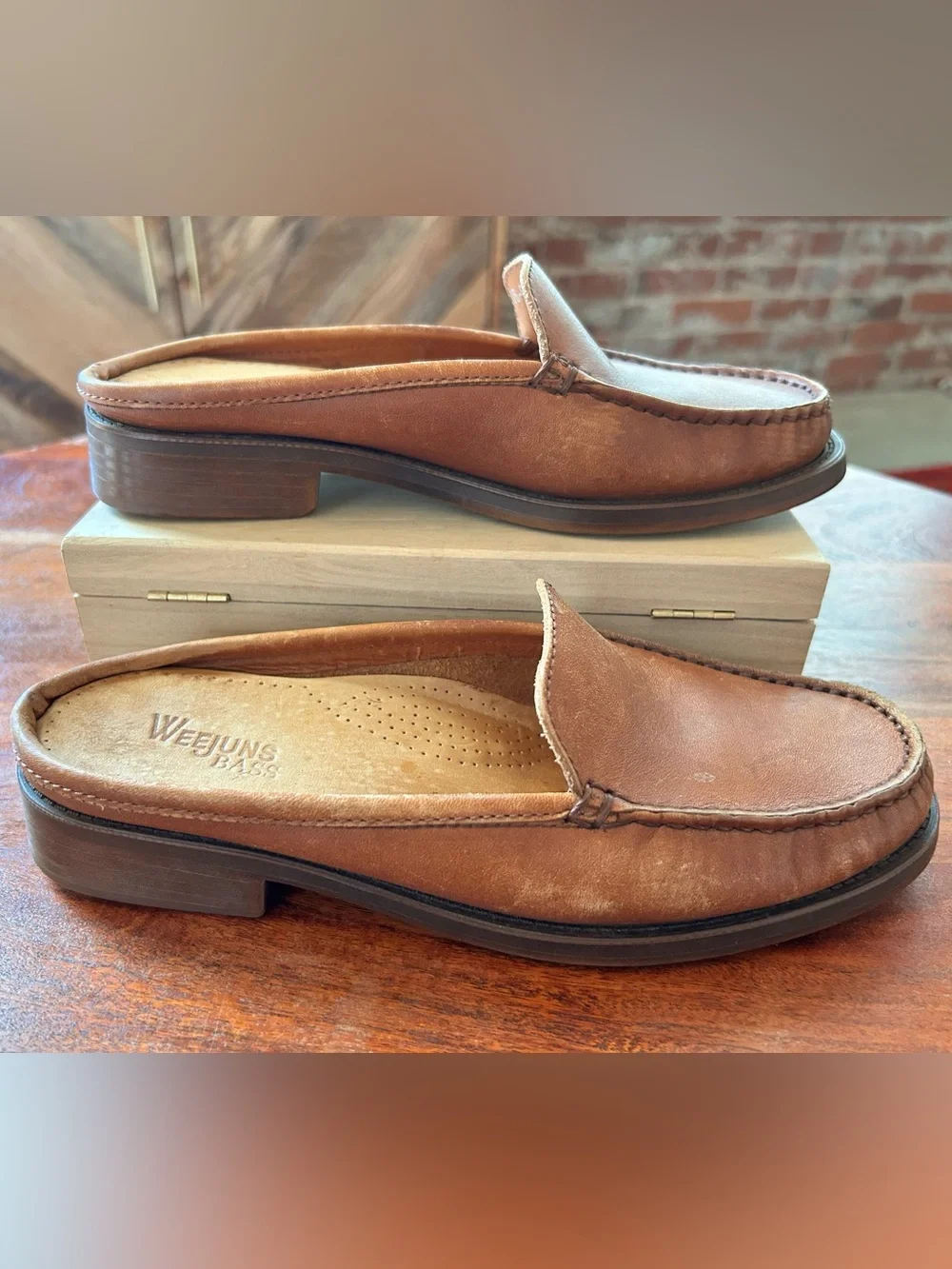 Weejuns Bass Leather Penny Loafer Mules Brown - Size 6